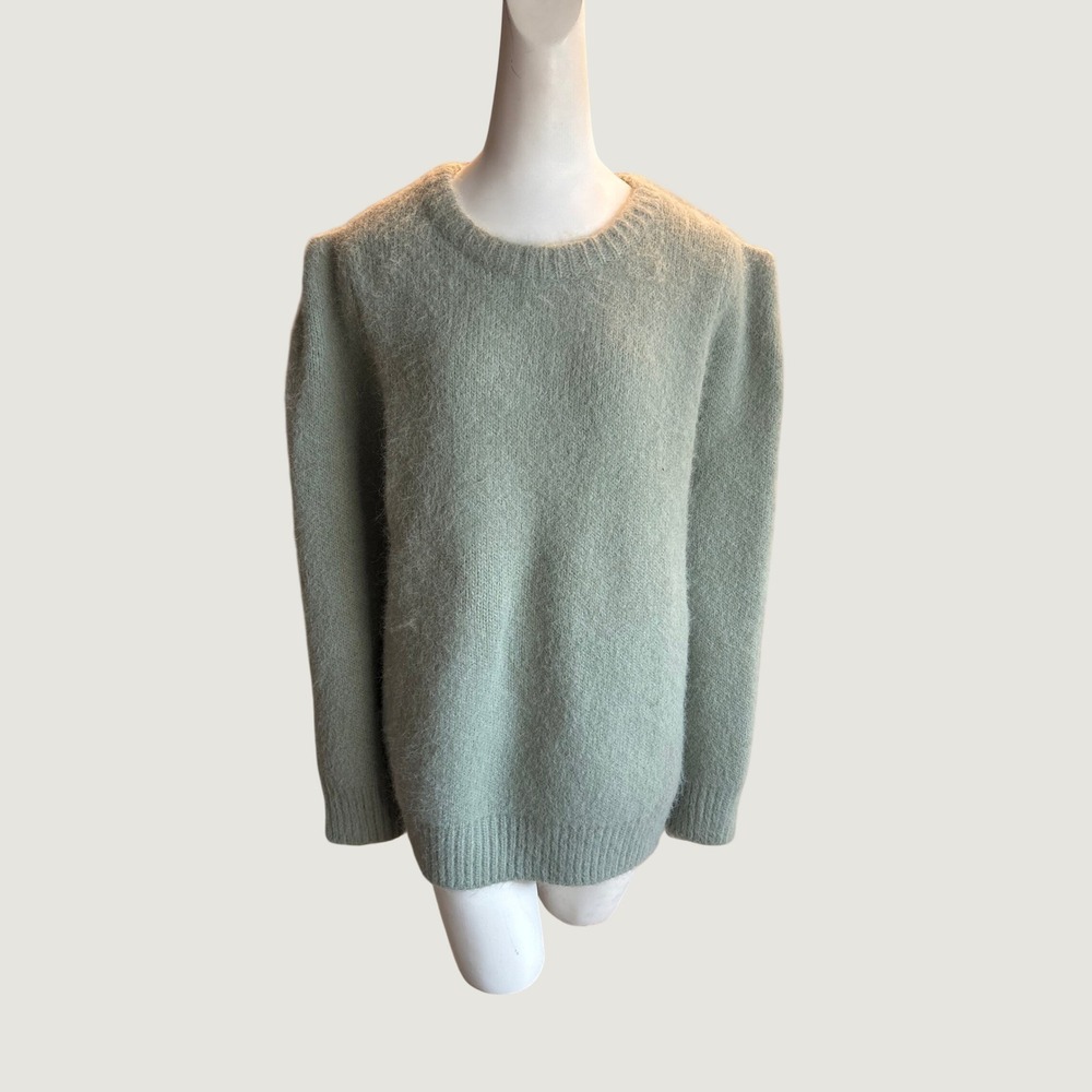 HM Women Sage Green Fuzzy Knit Puff Shoulder Crew Neck Sweater XXL NWT